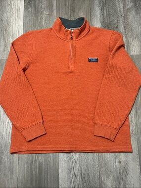 L.Bean Men's Lakewashed Double-Knit Quarter-Zip Pullover/ orange / med-Reg